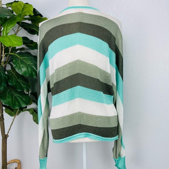 Y2K Galliano Metallic Sparkle Striped Blue Green Open Cárdigan - Picture 10 of 14